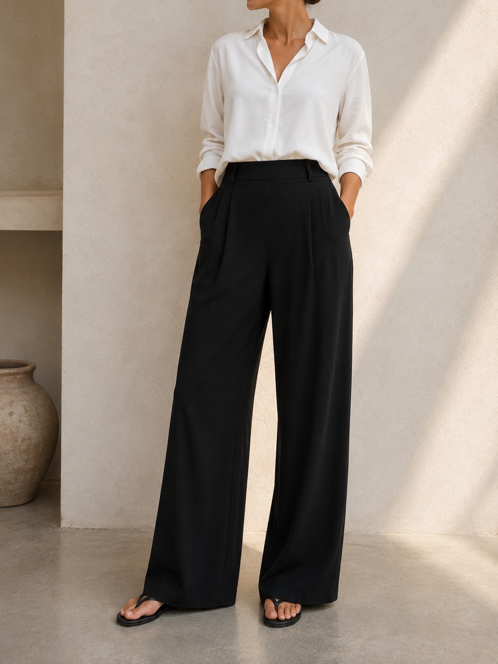 NWT Vince Black Linen Blend Wide Leg Pull On Trousers $395. High Waist Size M